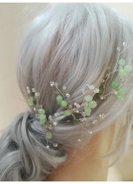 Ръчно изработени фуркети украса за коса с кристали Сваровски в цвят Мента Tender Clovers by Rosie